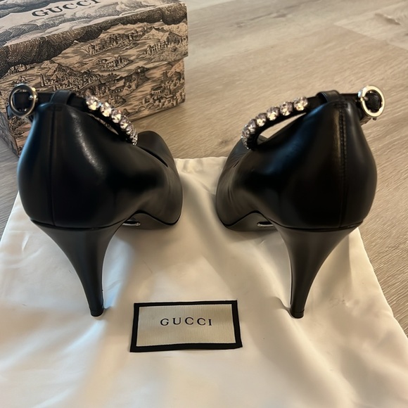 GUCCI Black Heels with Rhinestone Ankle Strap - Picture 5 of 7